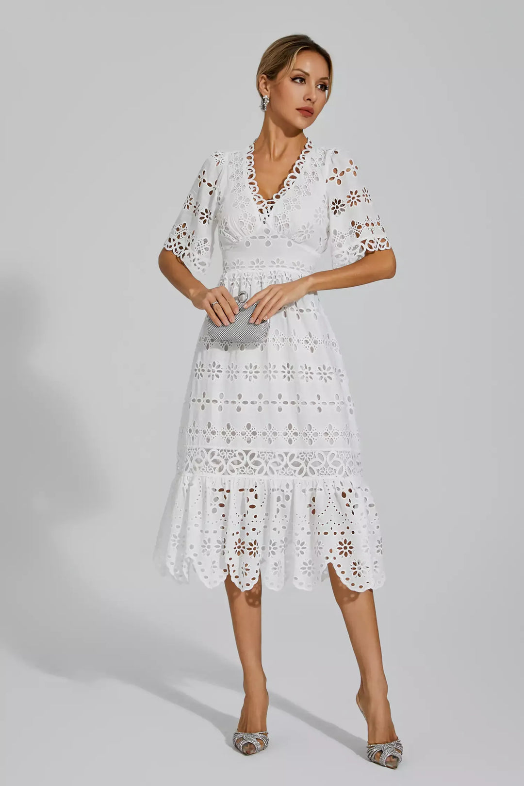 Aarya White Cut Out Midi Dress