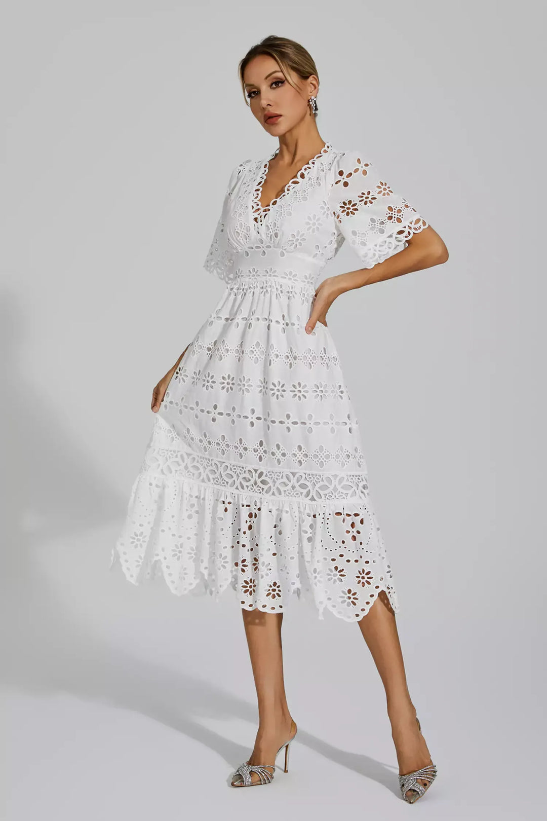 Aarya White Cut Out Midi Dress