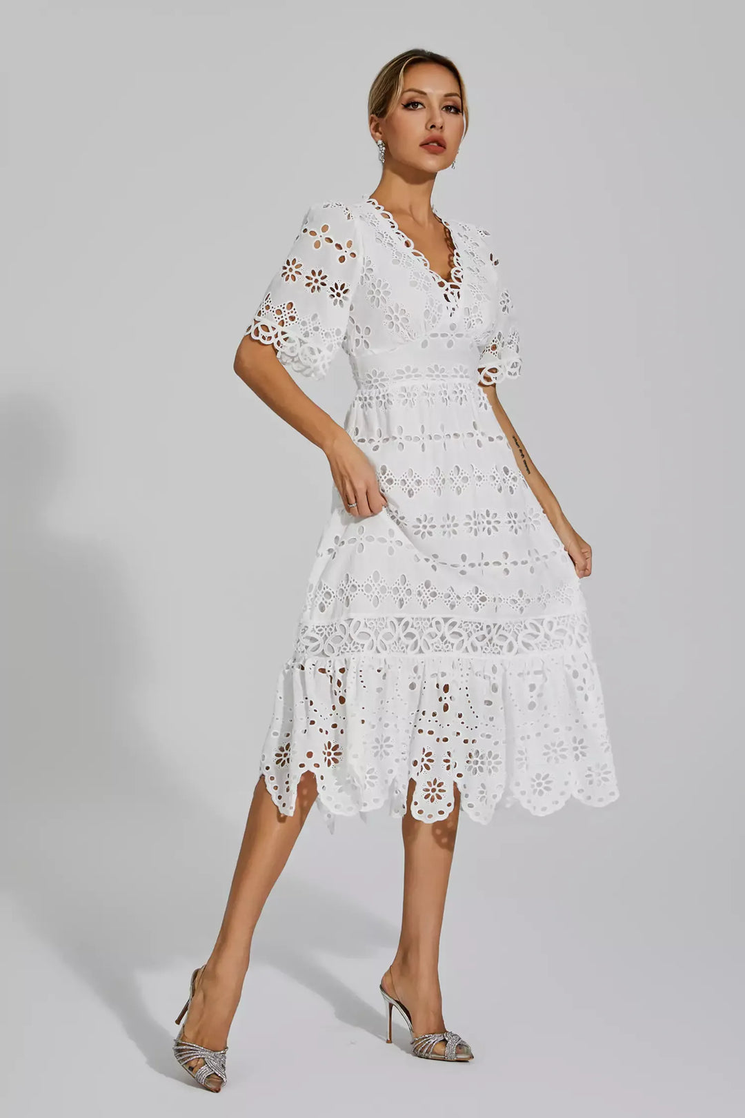 Aarya White Cut Out Midi Dress