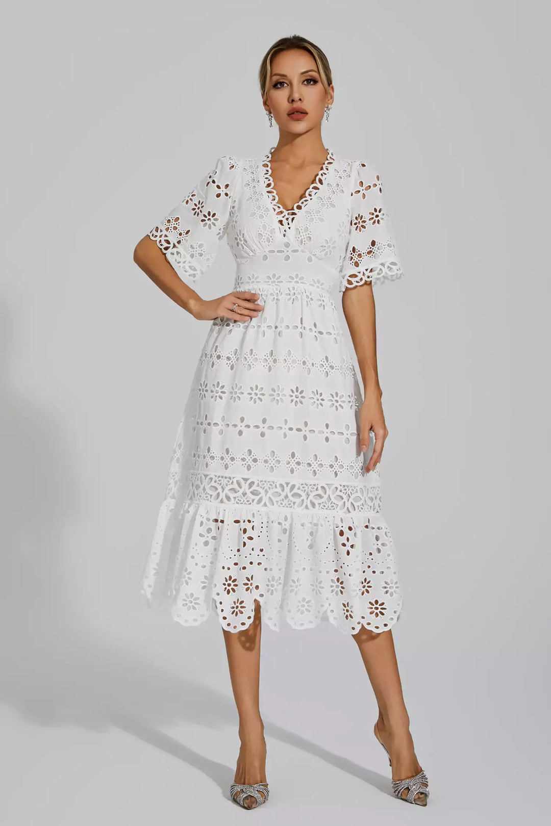 Aarya White Cut Out Midi Dress