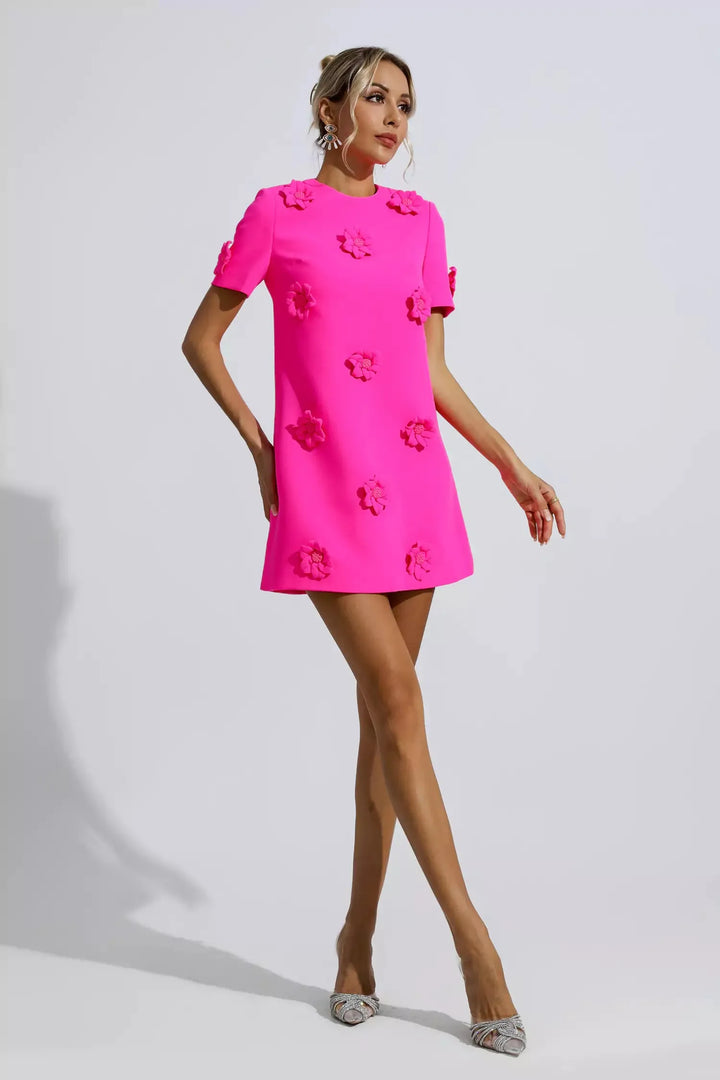 Alison Pink Jacquard Floral Mini Dress