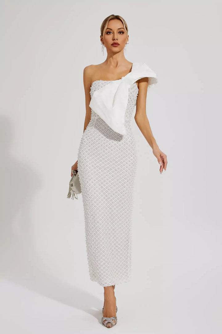 Alisson White Pearl Embellishment Dress