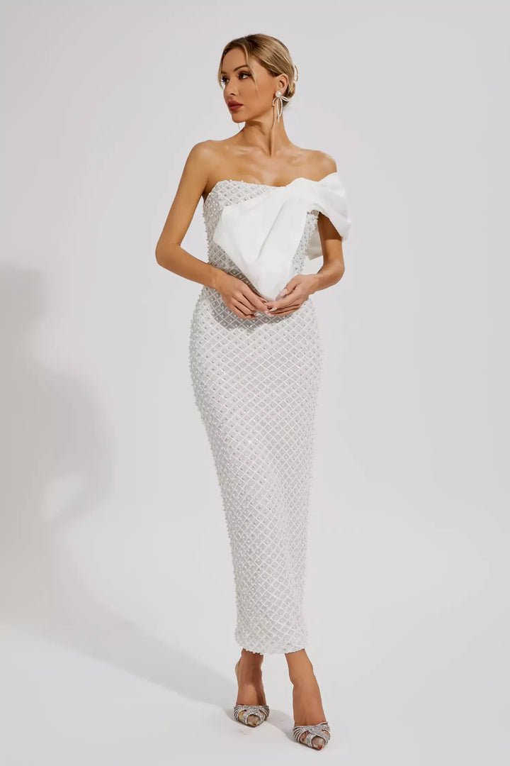 Alisson White Pearl Embellishment Dress