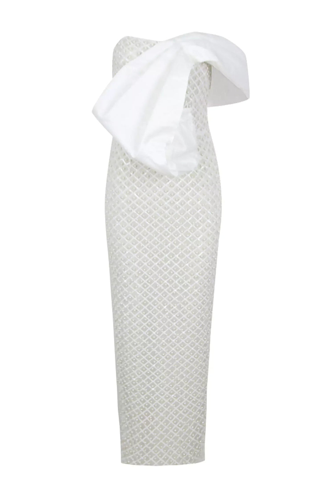 White Pearl Embellishment Bow Dress