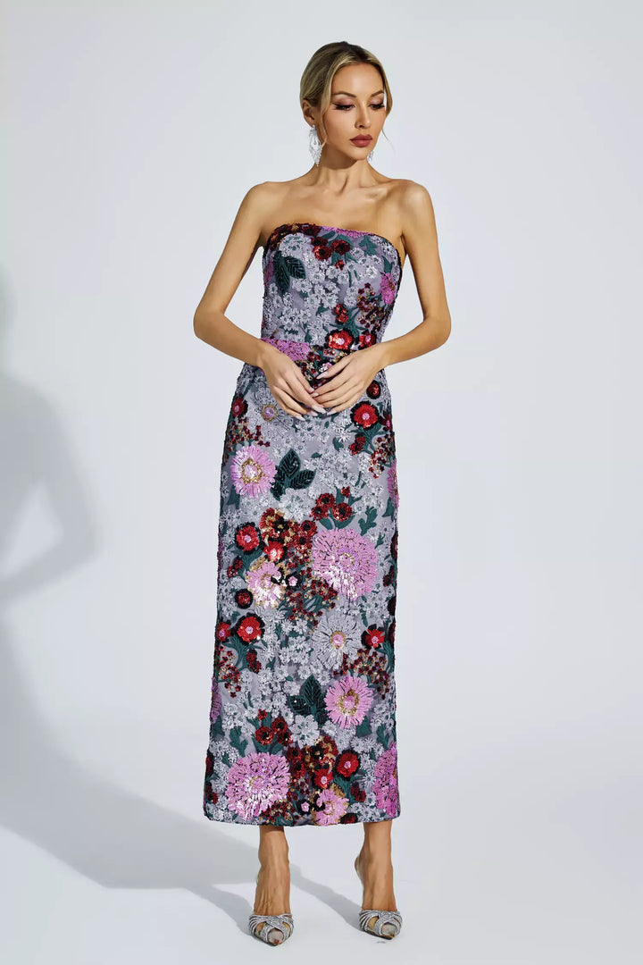 Amelie Purple Flower Embellishment Dress