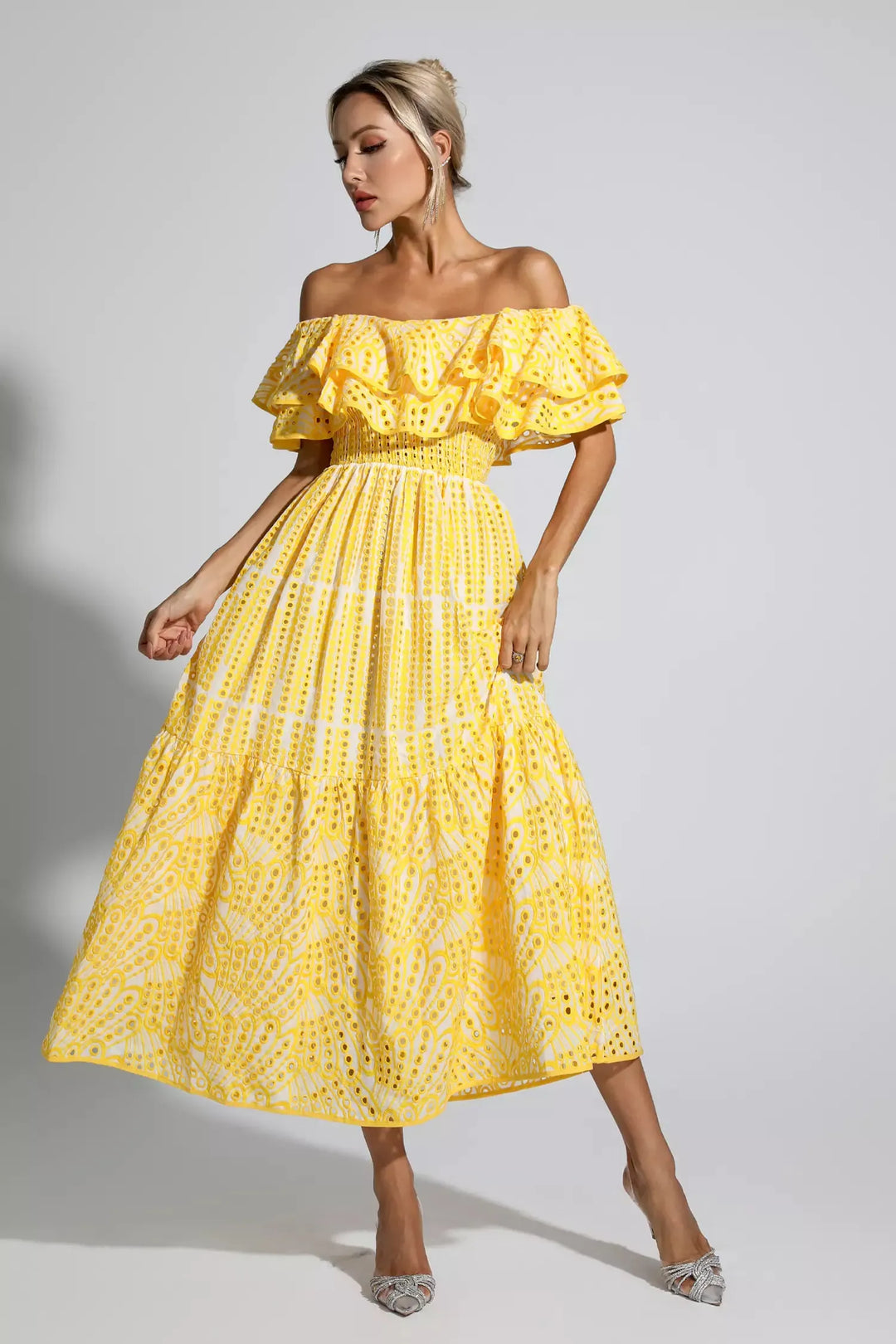 Malani Yellow Cutout Ruffle Maxi Dress