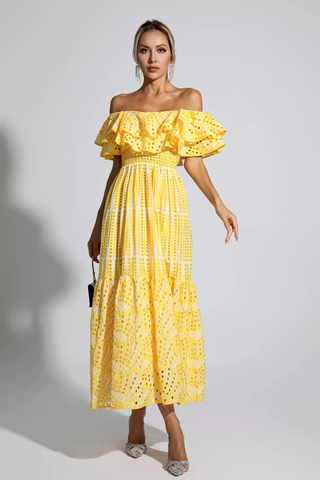 Malani Yellow Cutout Ruffle Maxi Dress