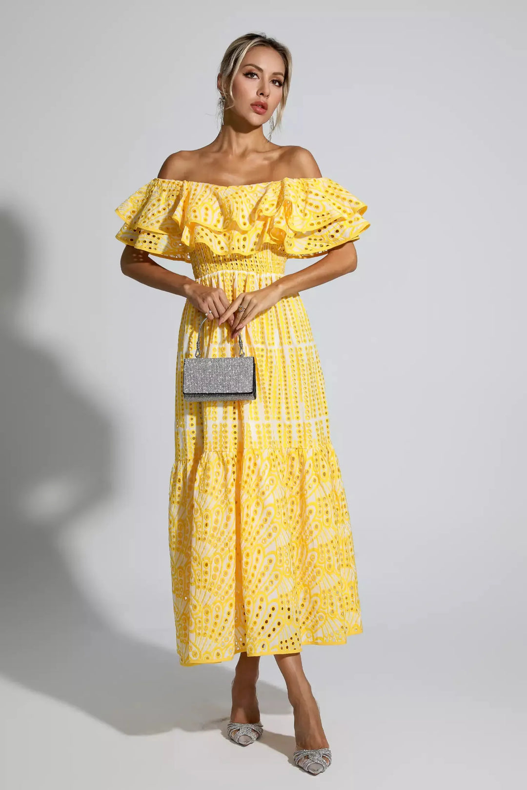 Malani Yellow Cutout Ruffle Maxi Dress