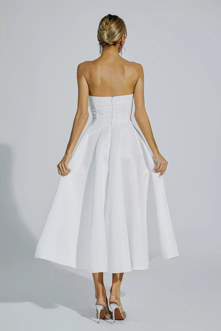 Off Shoulder  White Bow Flowy Dress