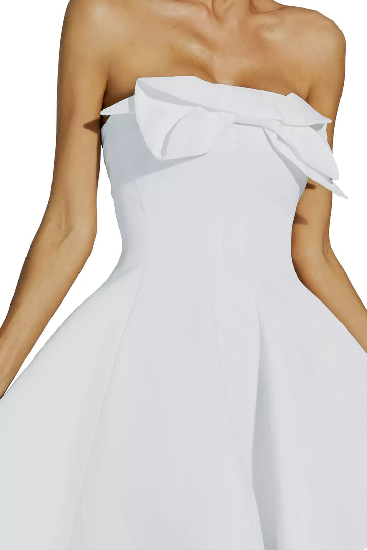 Off Shoulder  White Bow Flowy Dress