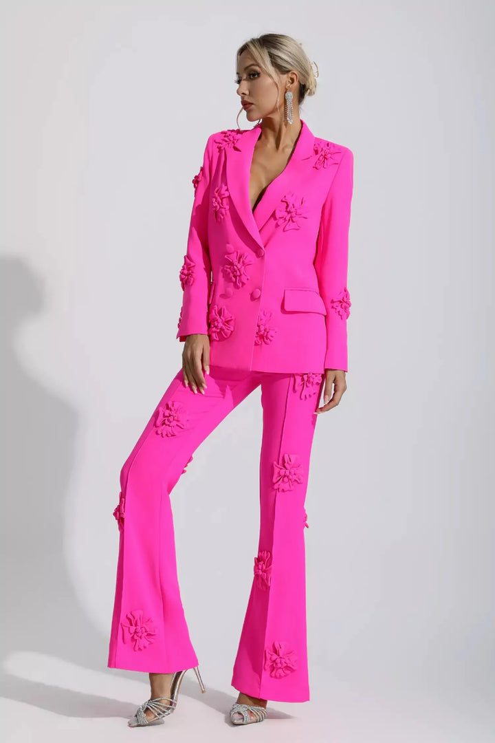 Ari Pink Jacquard Floral Blazer Set