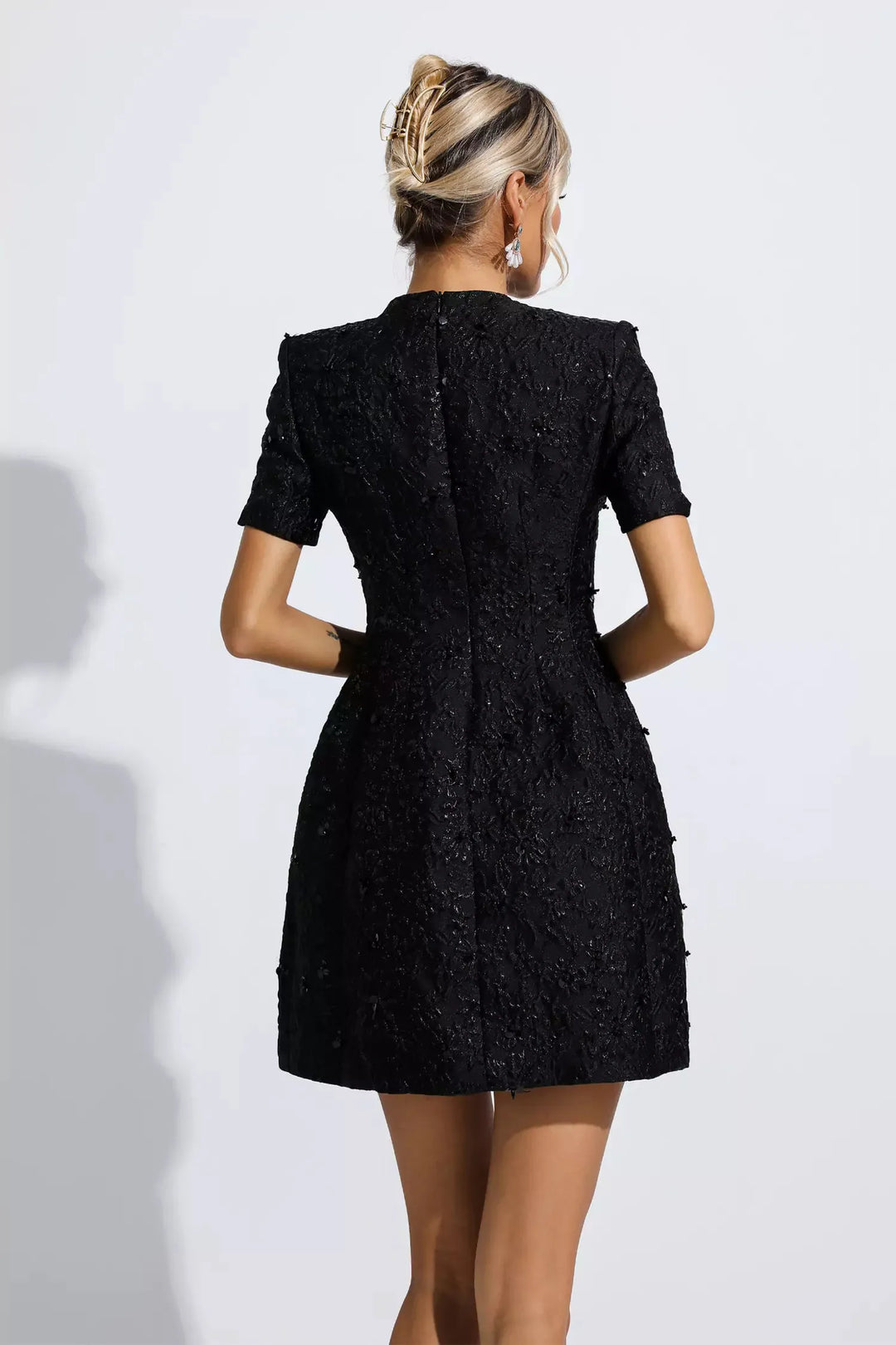 Astrid Black Jacquard Floral Mini Dress