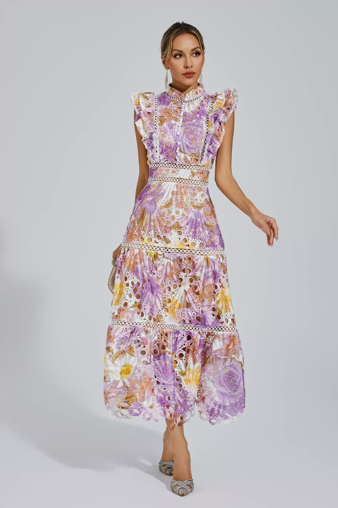 Ayleen Purple Hollow Sleeveless Midi Dress