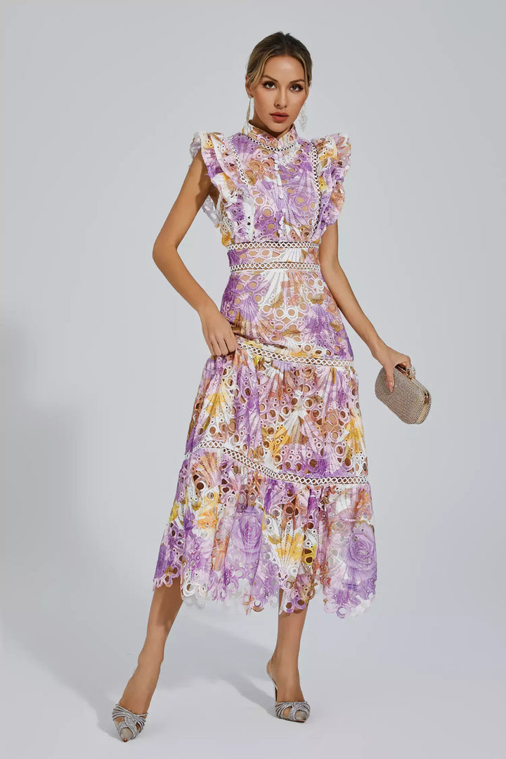 Ayleen Purple Hollow Sleeveless Midi Dress