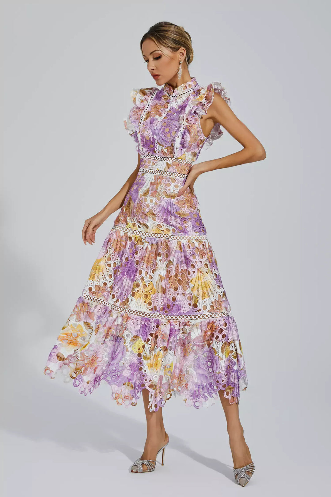 Ayleen Purple Hollow Sleeveless Midi Dress