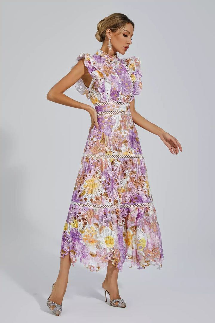 Ayleen Purple Hollow Sleeveless Midi Dress