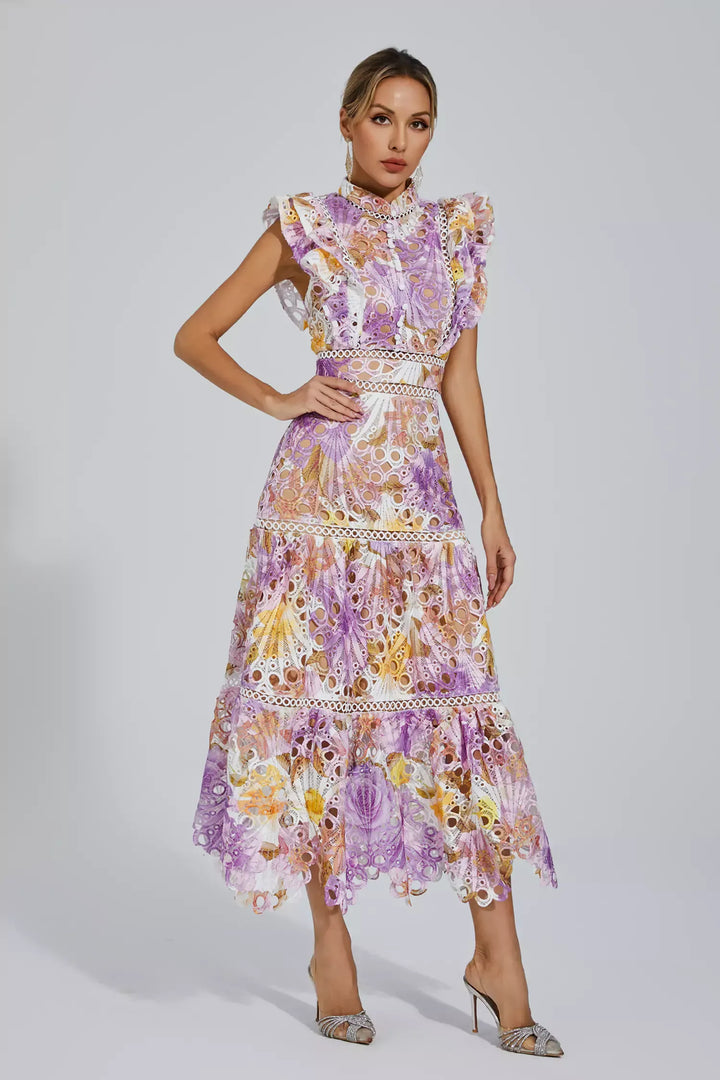 Ayleen Purple Hollow Sleeveless Midi Dress