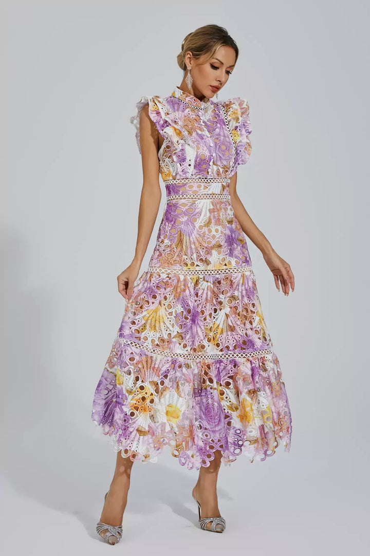 Ayleen Purple Hollow Sleeveless Midi Dress