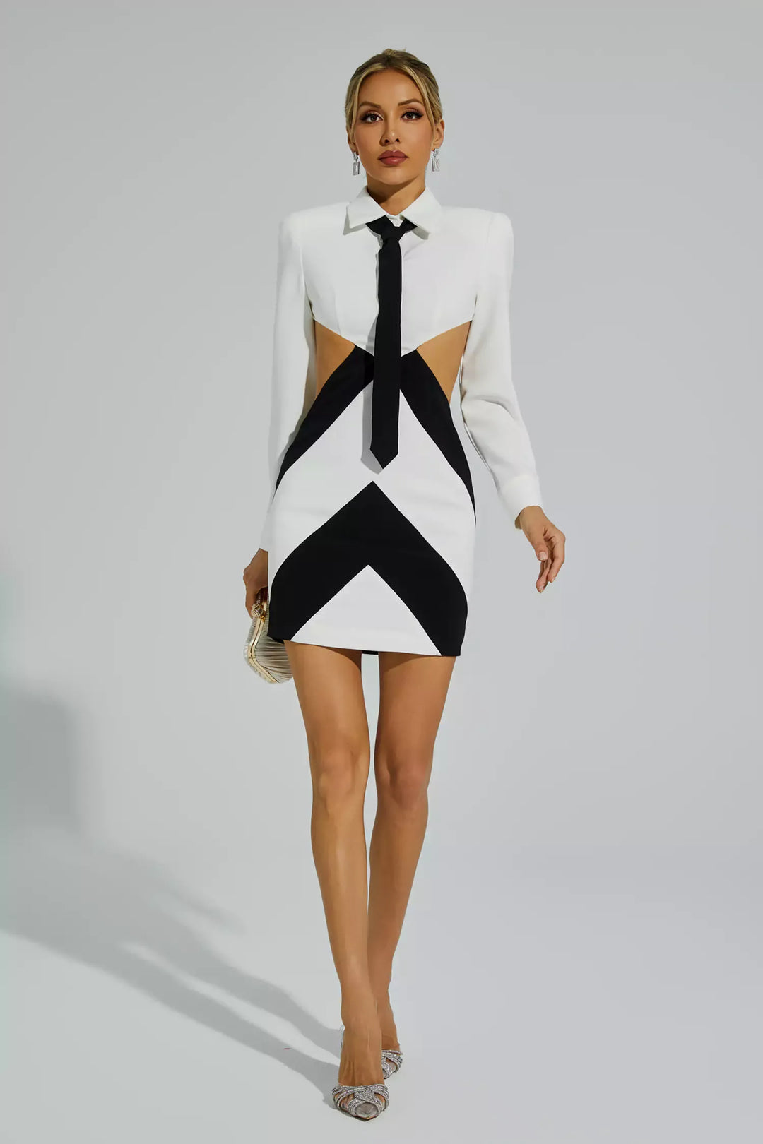 Betsy White Cut Out Long Sleeve Mini Dress