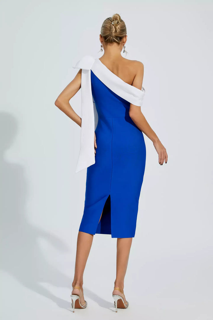 Braelyn Blue Bow One Shoulder Bandage Dress