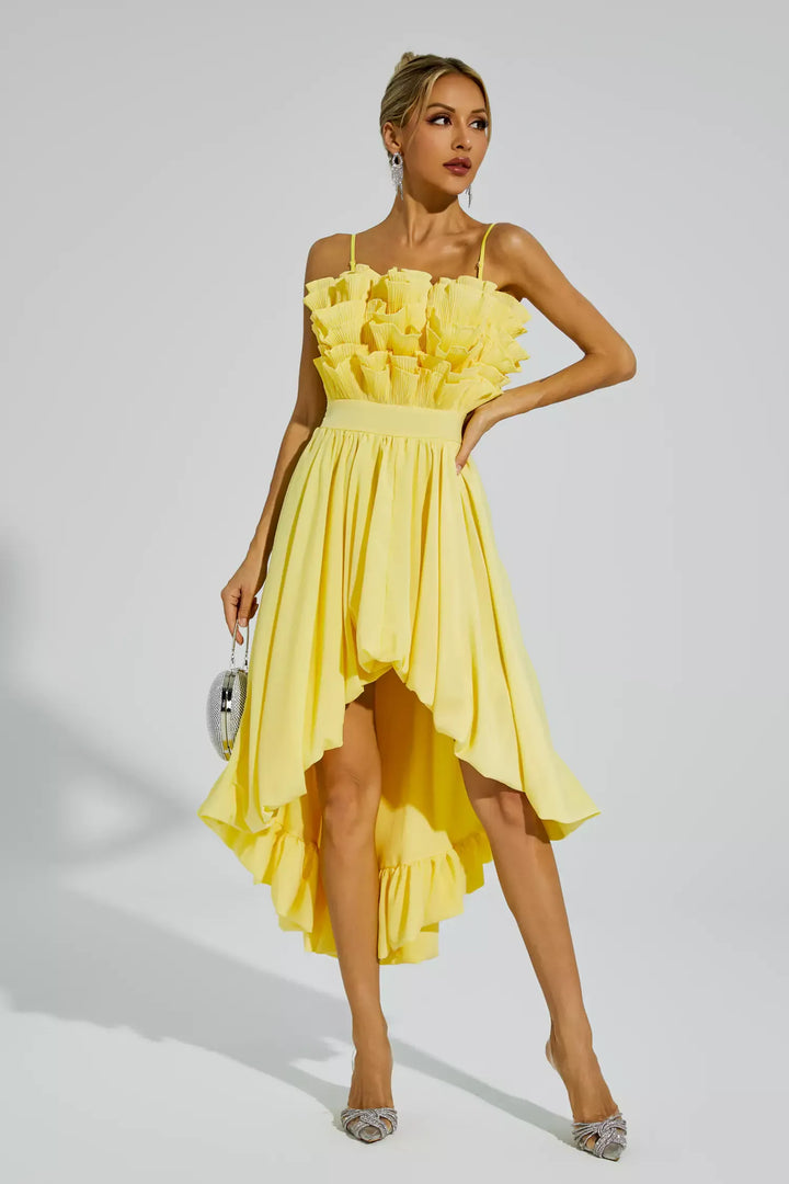 Chaplin Yellow Irregular Hem Midi Dress