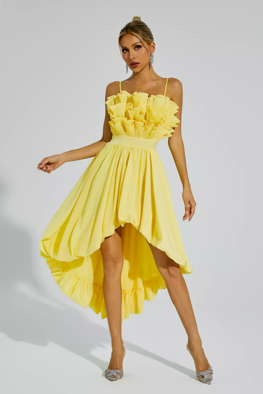 Chaplin Yellow Irregular Hem Midi Dress