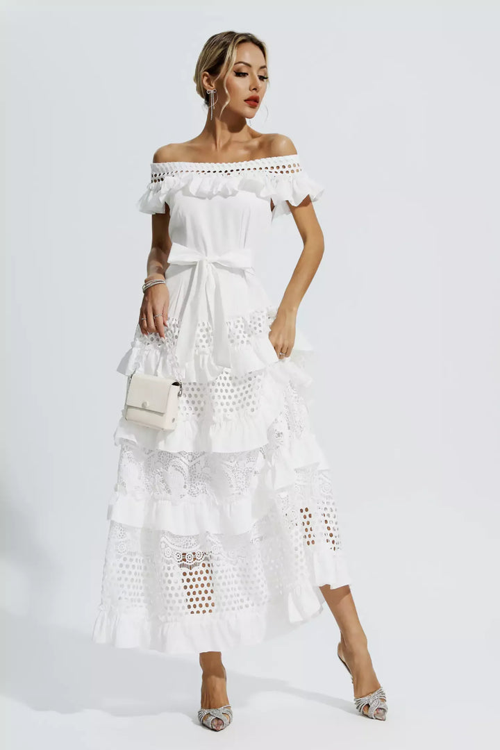 Colette White Lace Cutout Maxi Dress