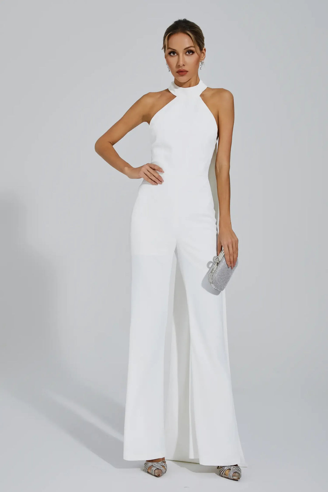 Cornelius White Halter Backless Jumpsuit