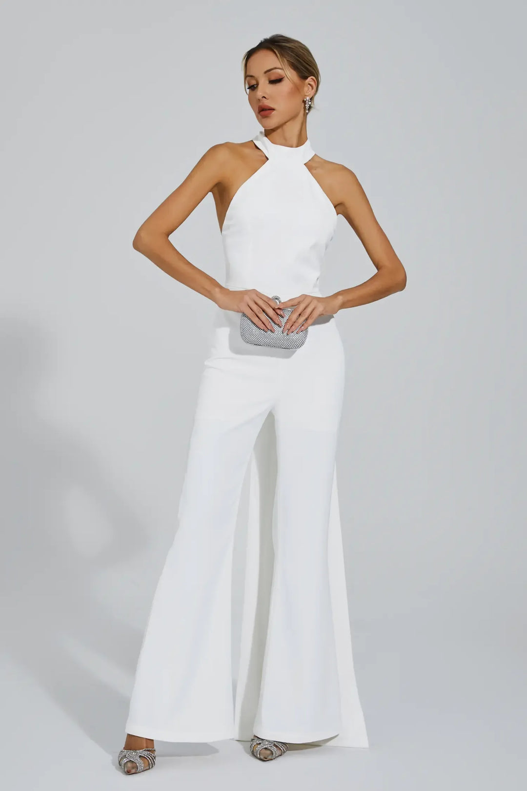 Cornelius White Halter Backless Jumpsuit