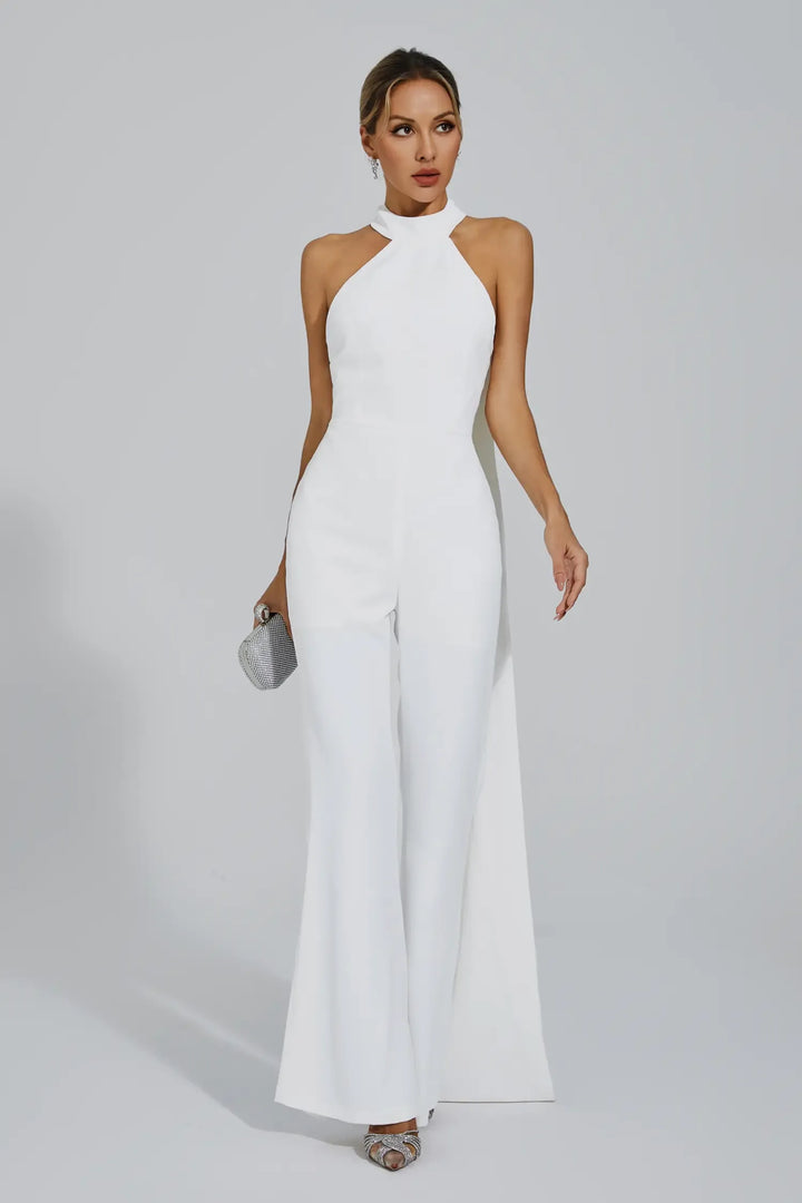 Cornelius White Halter Backless Jumpsuit