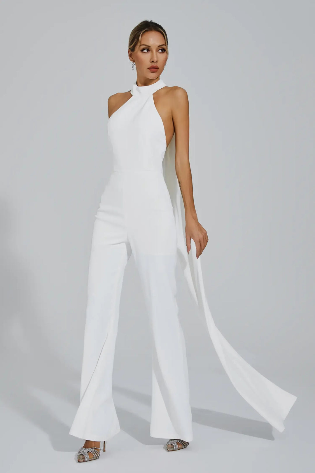 Cornelius White Halter Backless Jumpsuit