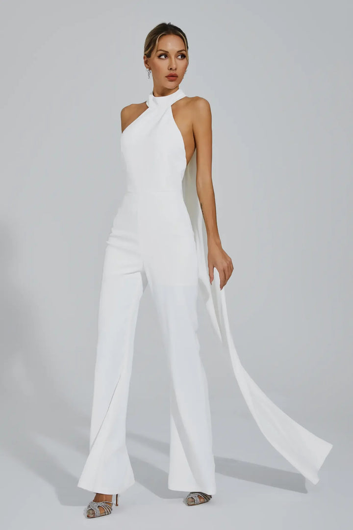 Cornelius White Halter Backless Jumpsuit