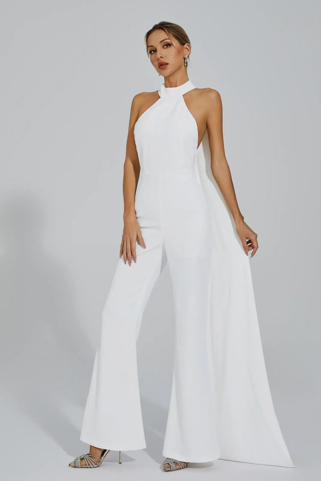 Cornelius White Halter Backless Jumpsuit