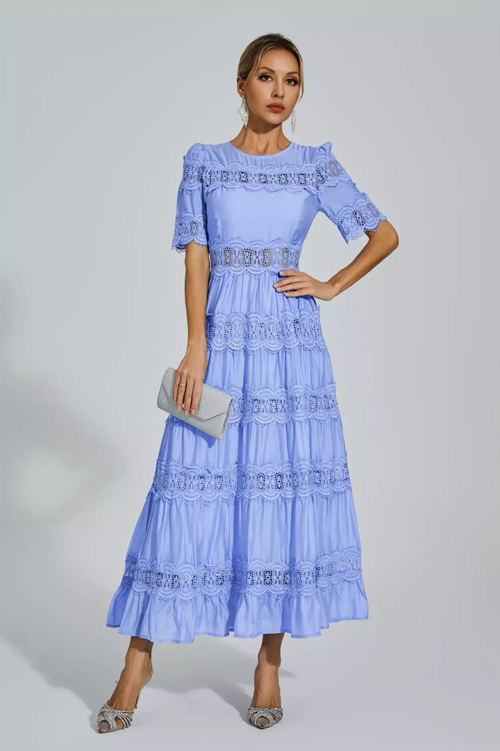 Courtney Blue Cut Out Lace Maxi Dress