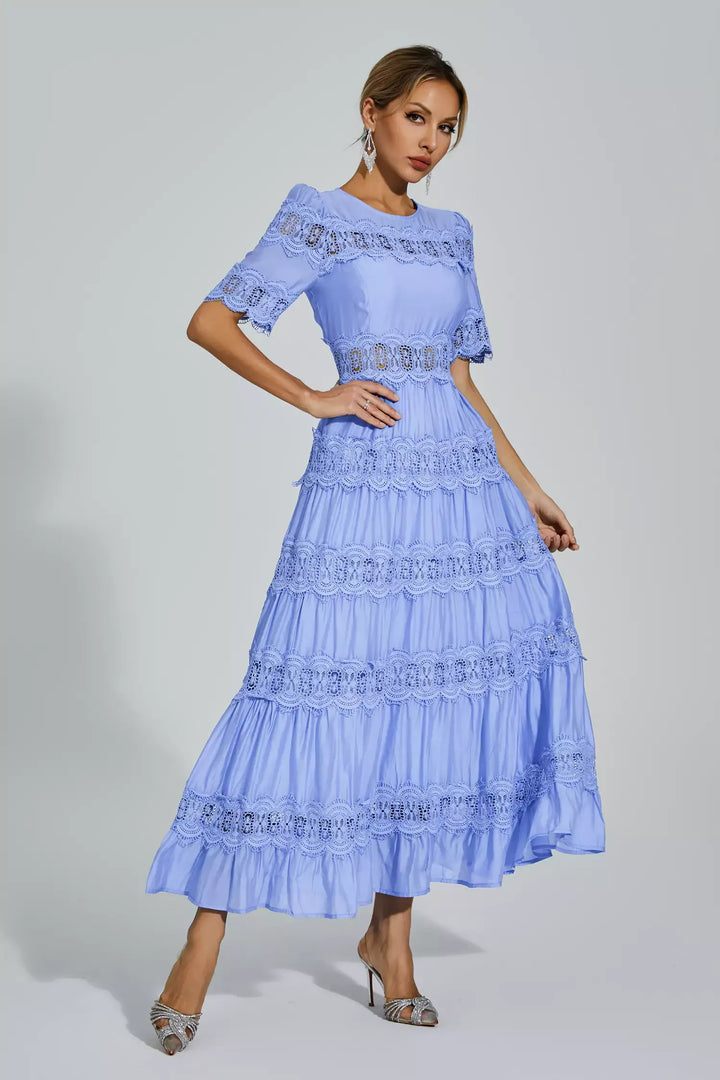 Courtney Blue Cut Out Lace Maxi Dress