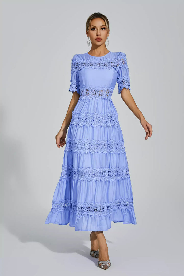 Courtney Blue Cut Out Lace Maxi Dress