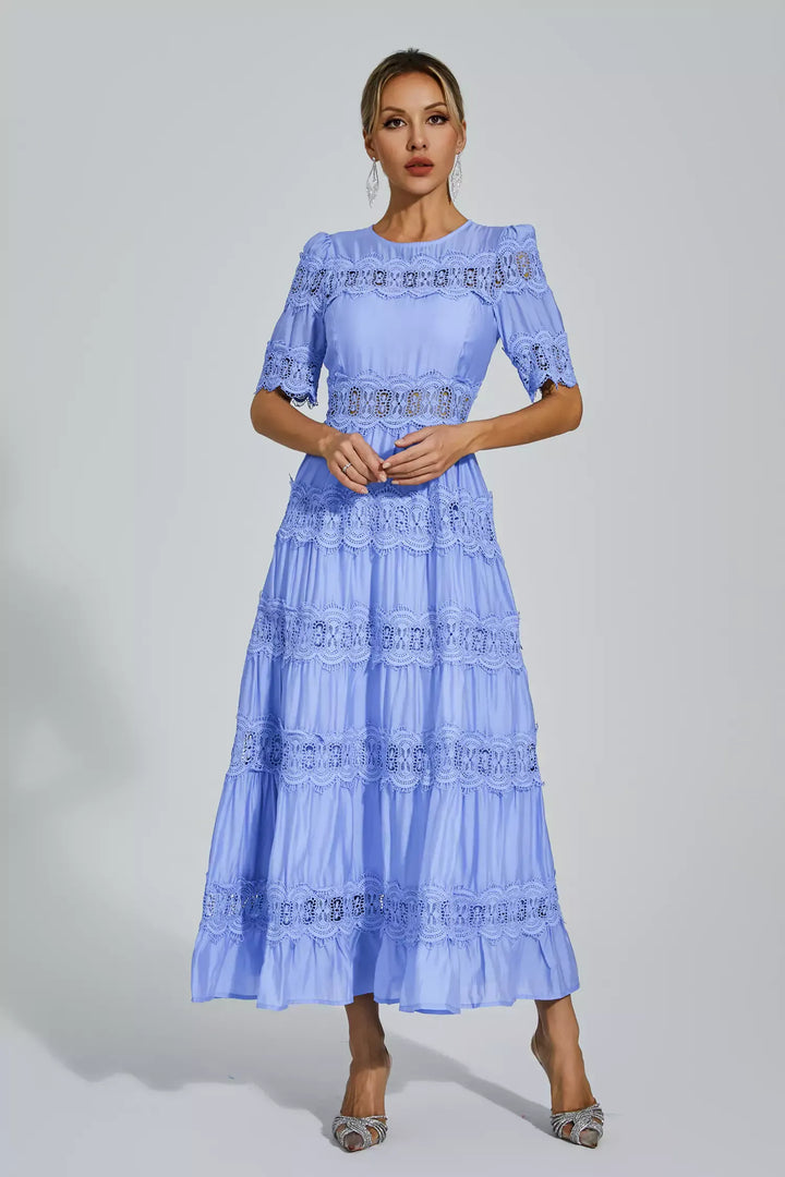 Courtney Blue Cut Out Lace Maxi Dress