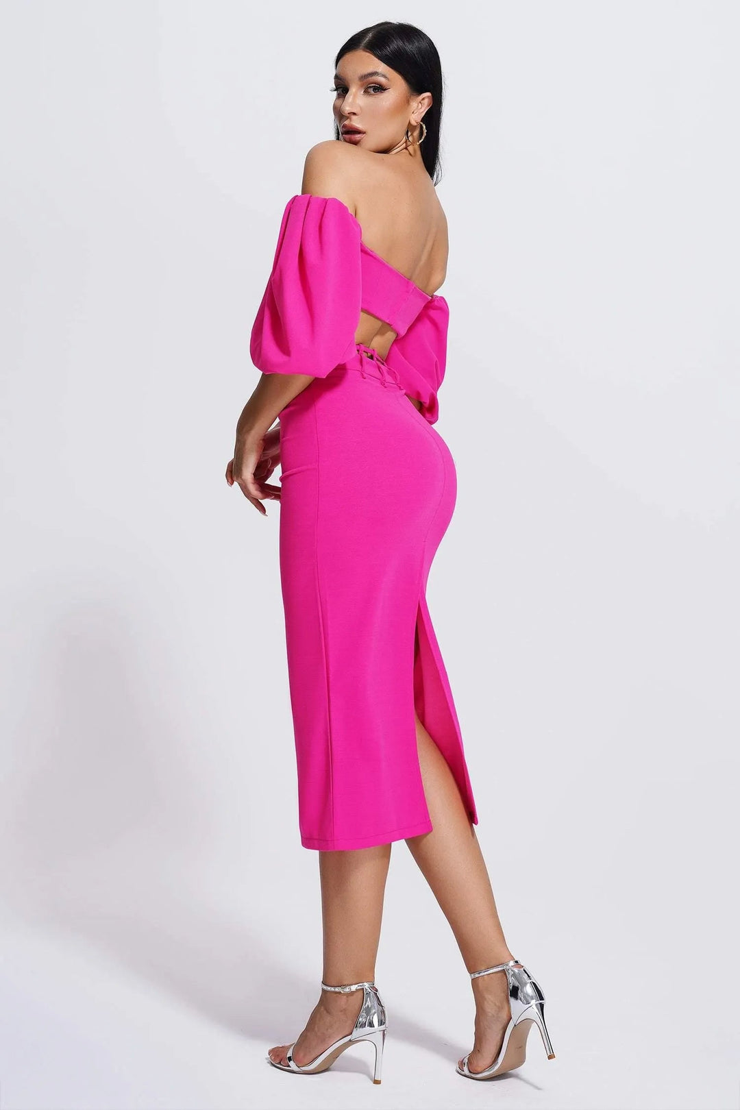 Rose Off-shoulder Lantern Sleeve Two-piece Dress