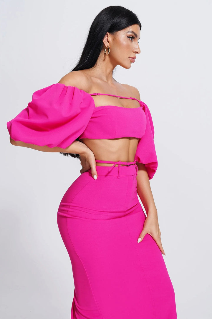 Rose Off-shoulder Lantern Sleeve Two-piece Dress