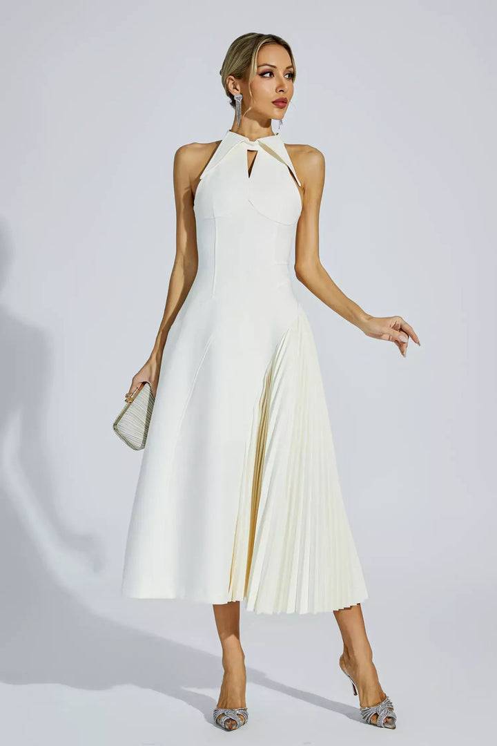 Cream Ruffled Sleeveless Midi Dress