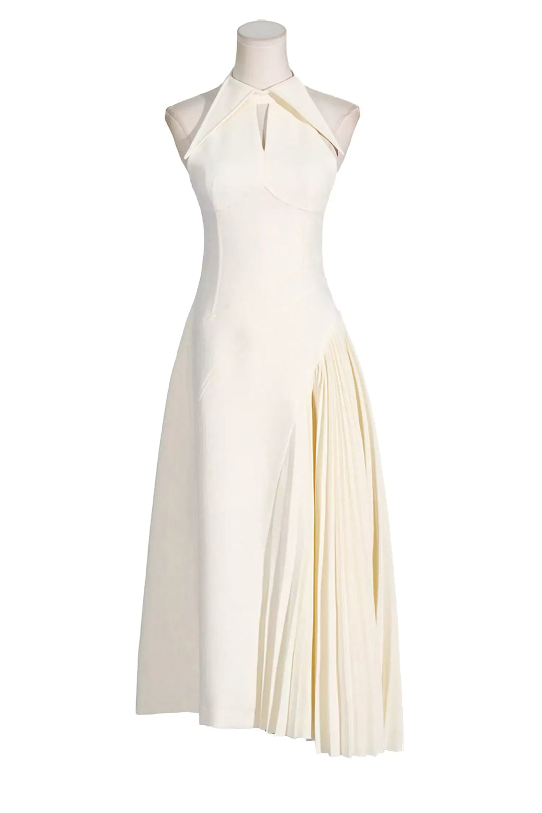 Cream Ruffled Sleeveless Midi Dress