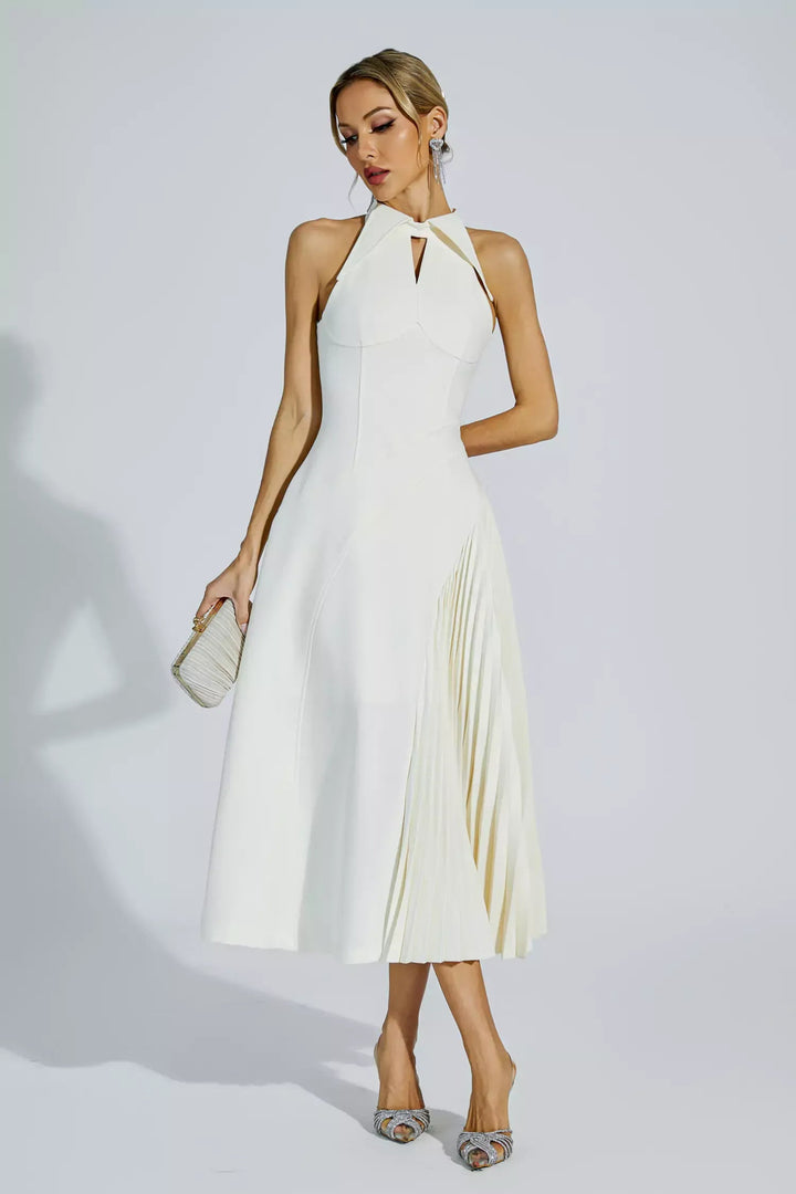 Cream Ruffled Sleeveless Midi Dress