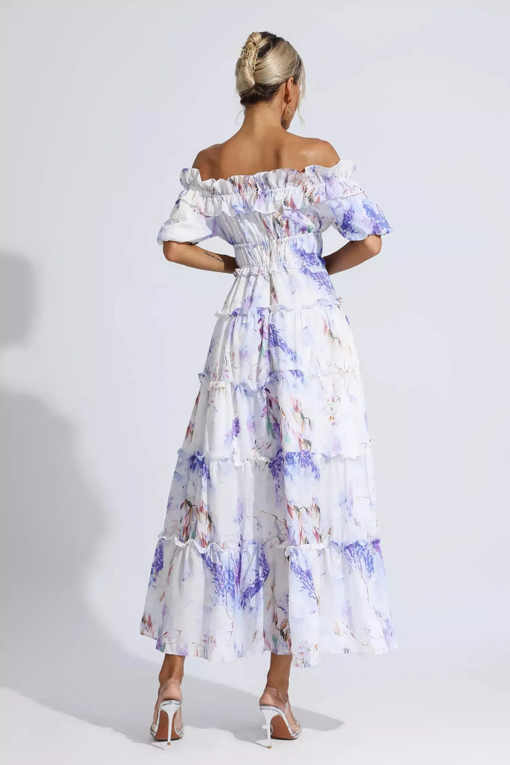 Danielle Purple Floral Ruched Maxi Dress