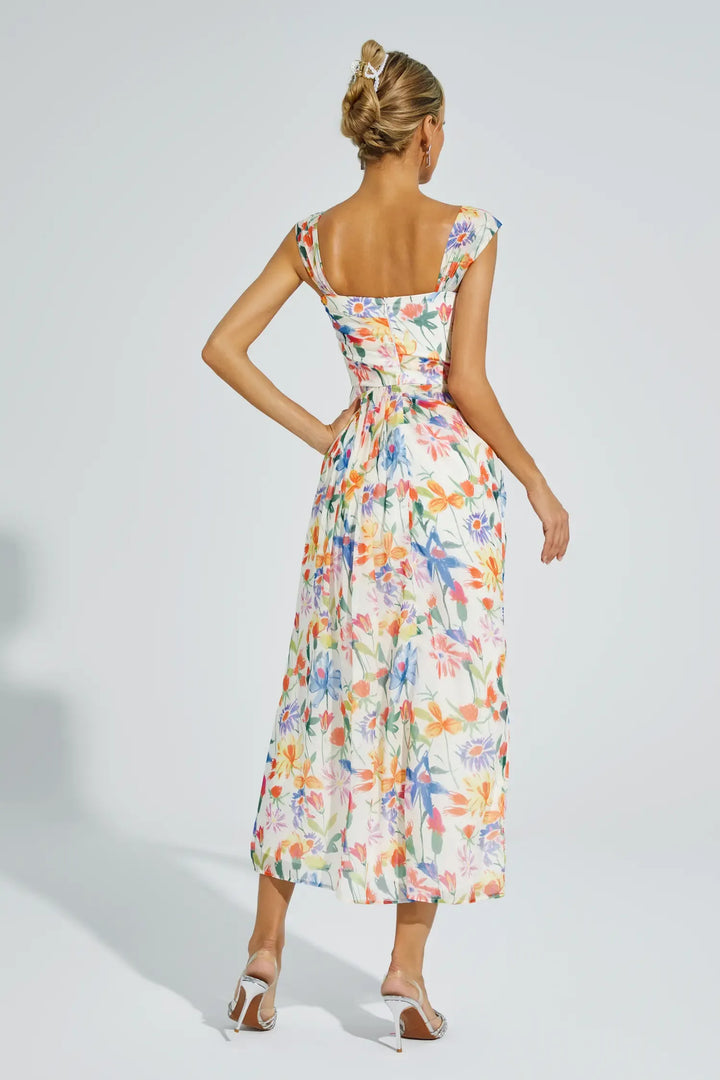 Debby Orange Flower Waist-cinching Dress