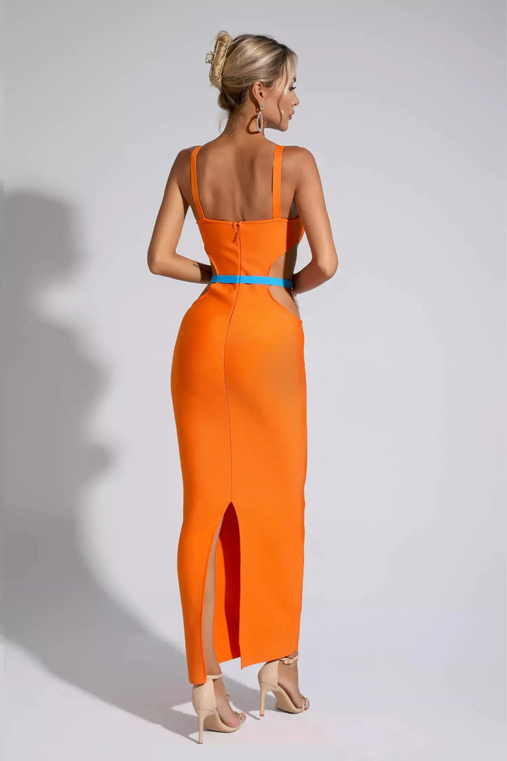 Destiny Orange Bandage Metallic Maxi Dress