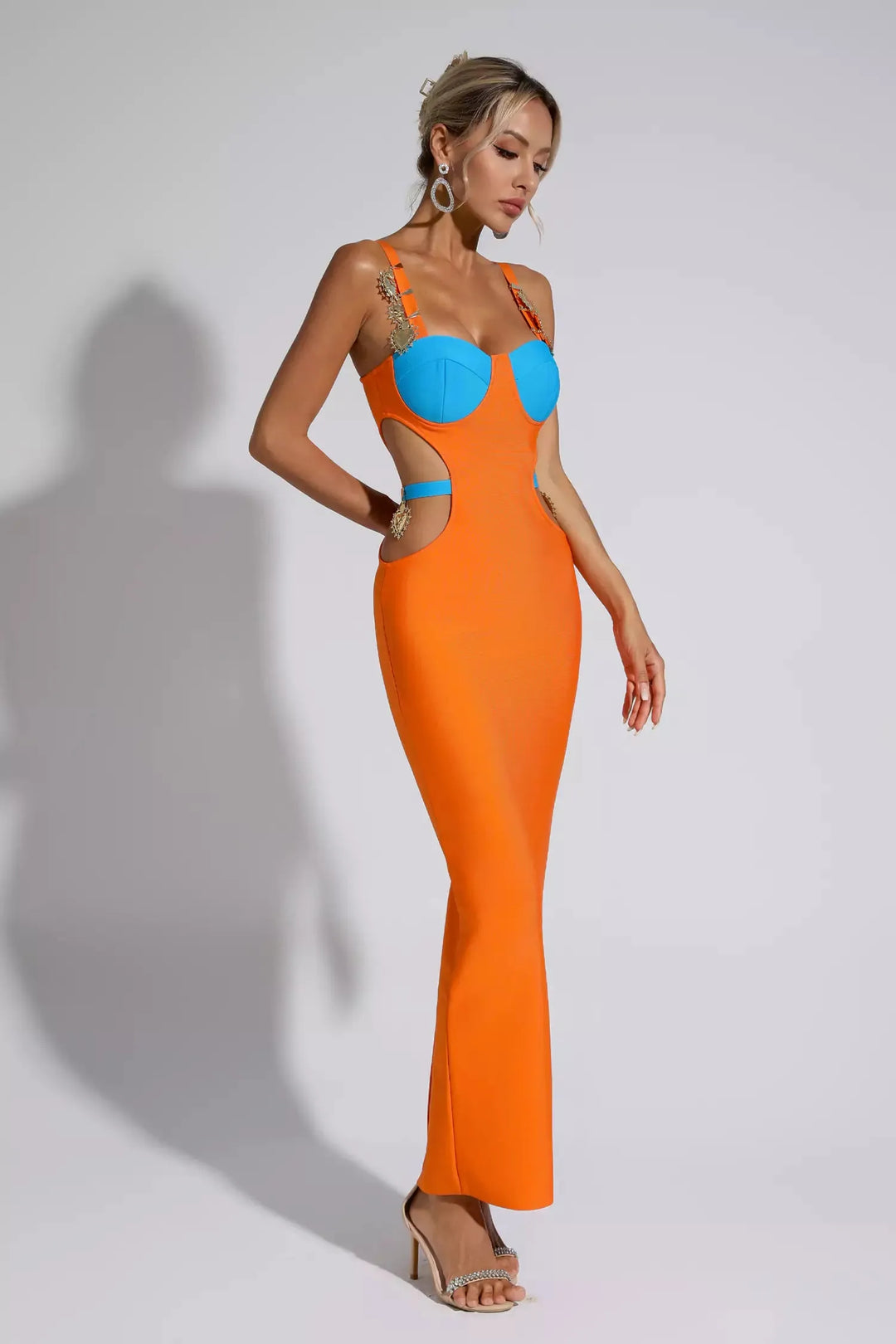 Destiny Orange Bandage Metallic Maxi Dress