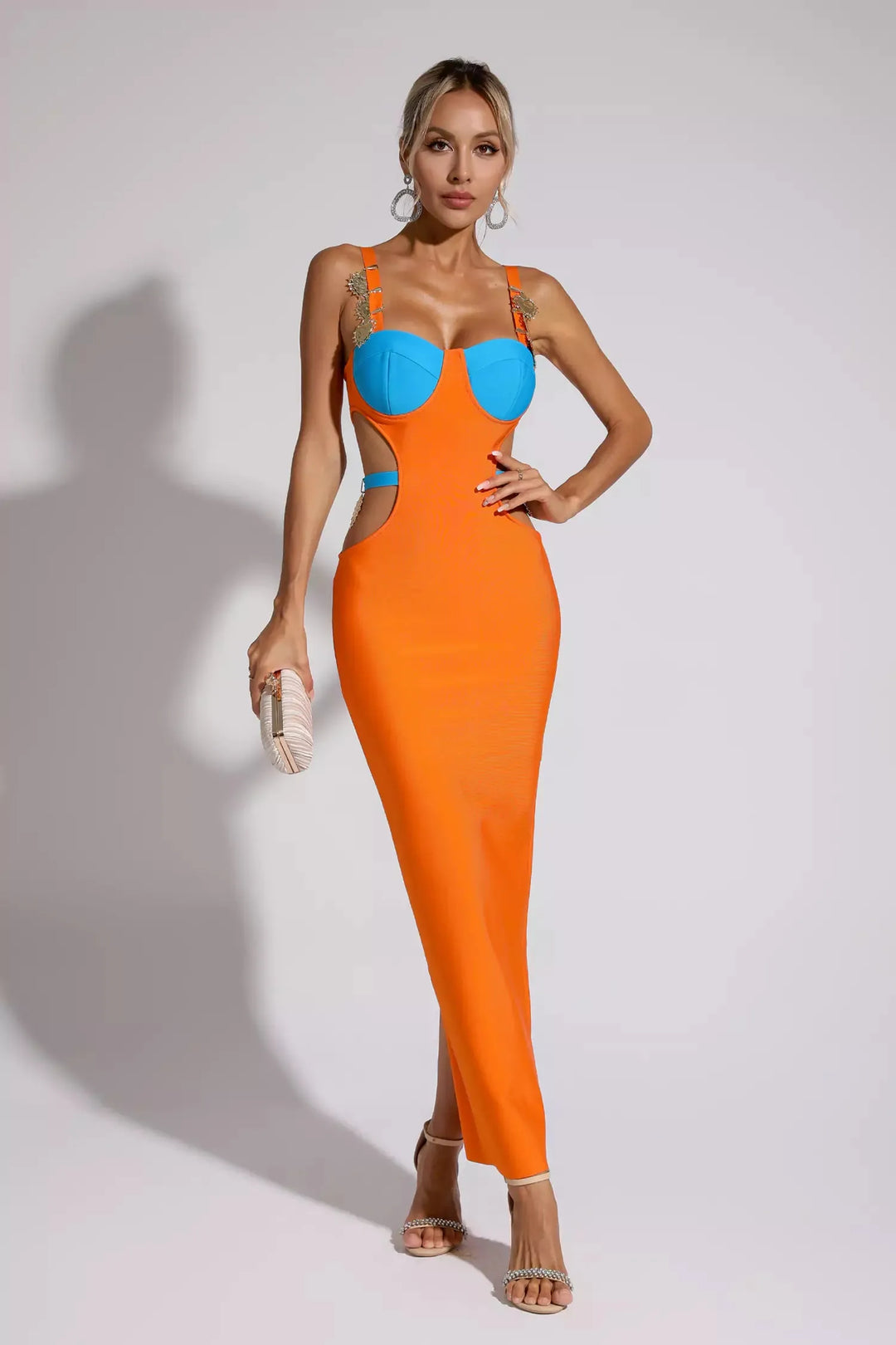 Destiny Orange Bandage Metallic Maxi Dress