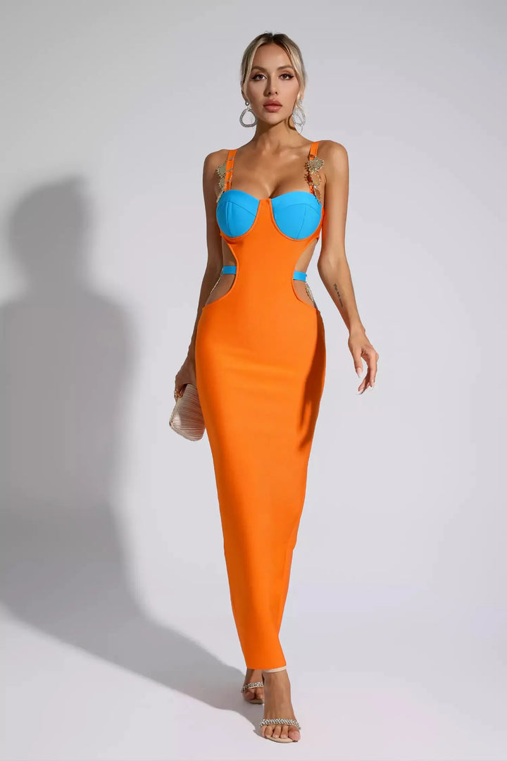 Destiny Orange Bandage Metallic Maxi Dress