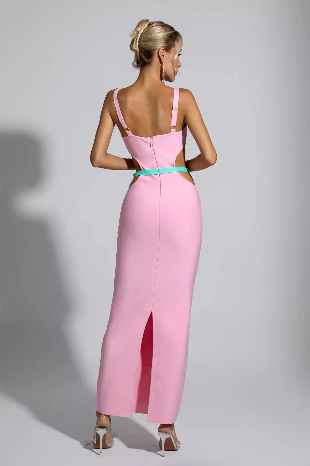 Destiny Pink Bandage Metallic Maxi Dress