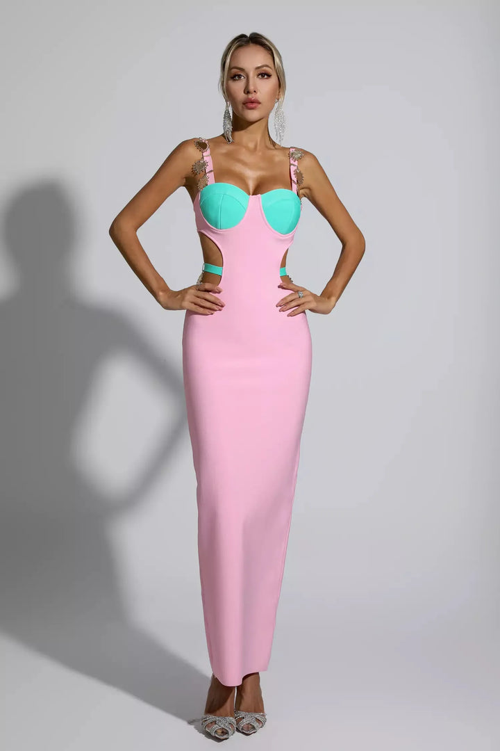 Destiny Pink Bandage Metallic Maxi Dress